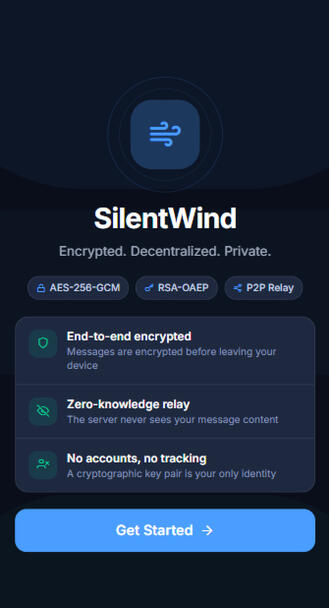 Demo screenshot of SilentWind secure encrypted messaging platform designed for law firms and confidential communication.